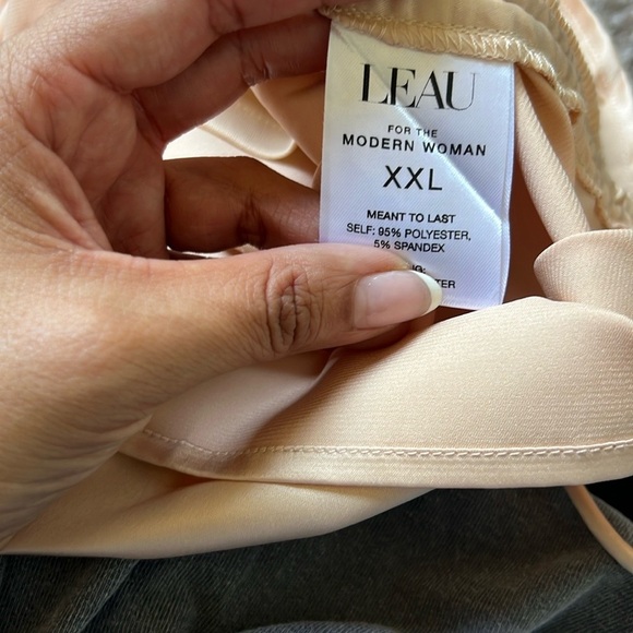 NWT LEAU Satin Champagne Drawstring Mini Dress - Picture 8 of 8